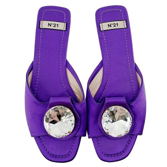 N°21 Purple Sandal Slide Crystal Accent Slippers Size 11 - Picture 3 of 12